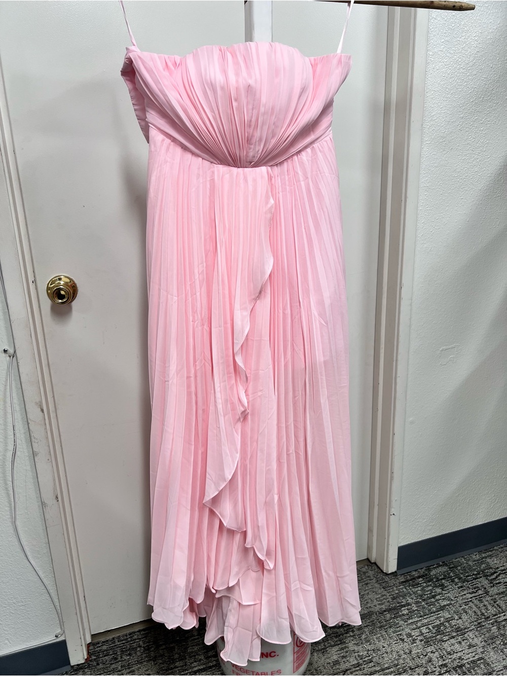 Strapless Light Pink Pleated Maxi Dress